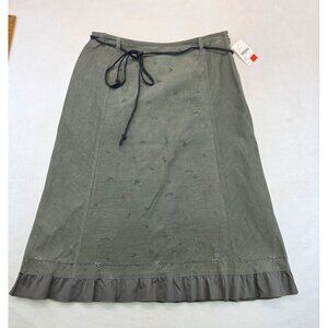 Vintage Melrose Studio Corduroy Sequin A Line Skirt 8 Green Gray Ruffled Indie